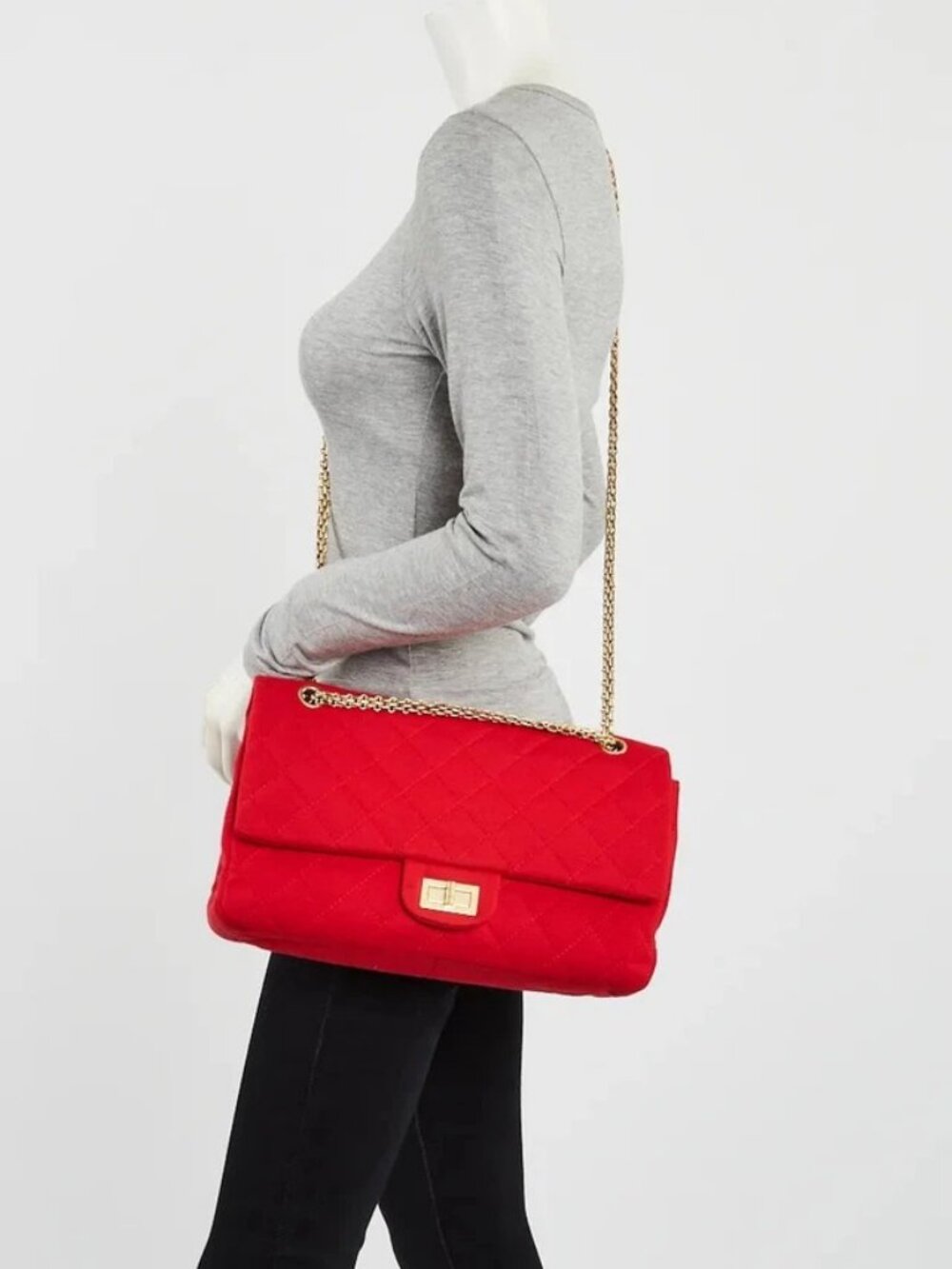 Chanel Red 2.55 Reissue Quilted Classic Jersey Leather 227 Jumbo Flap Bag